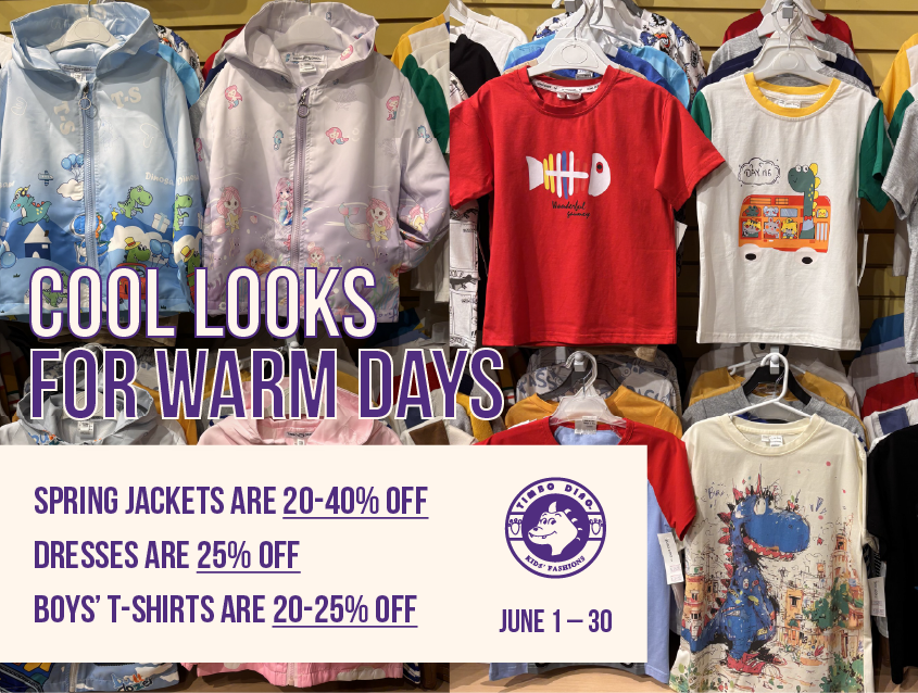 cool looks for warm days jackets 20-40% off, t-shirts 20-25% off at Timbo Dino